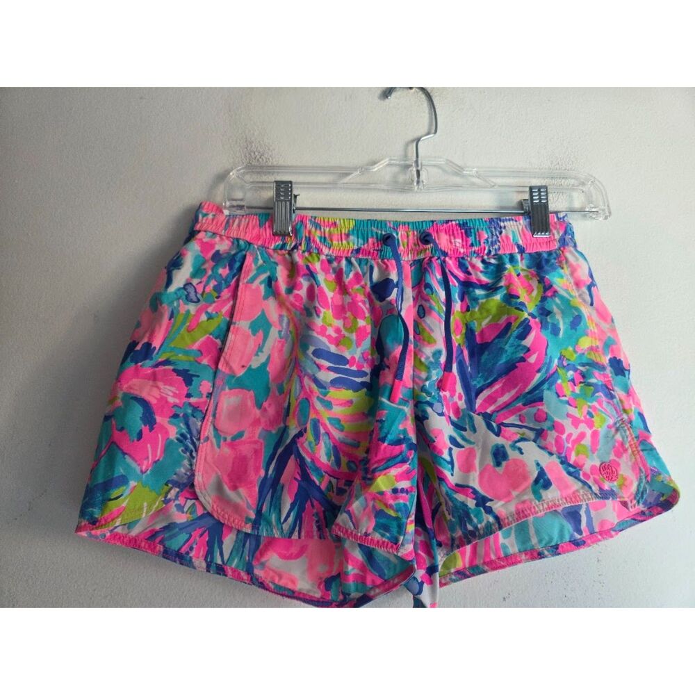 Lilly Pulitzer Pink Blue Pasley Drawstring 4" Inseam Active Shorts size X-Small